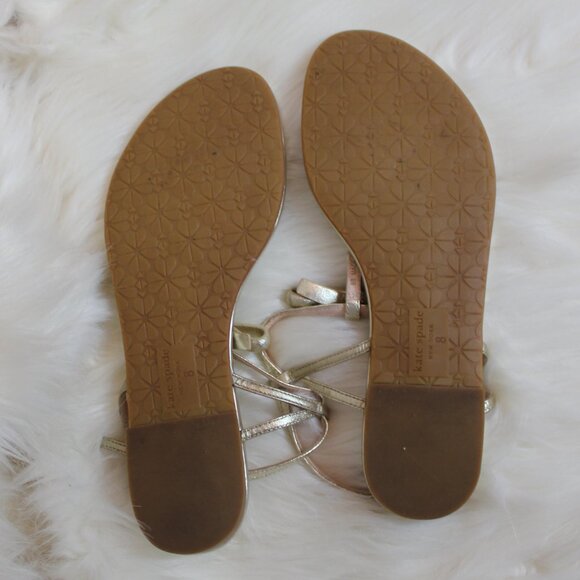 Kate Spade New York  Women's Metallic Gold  Flat Sandals With A Gold Bow size 38 - Picture 3 of 6